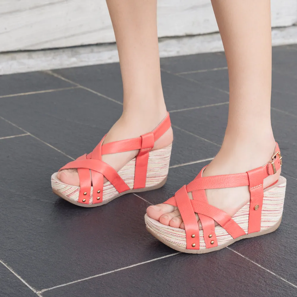 Formentera Cross Straps Wedge Sandals (Coral)