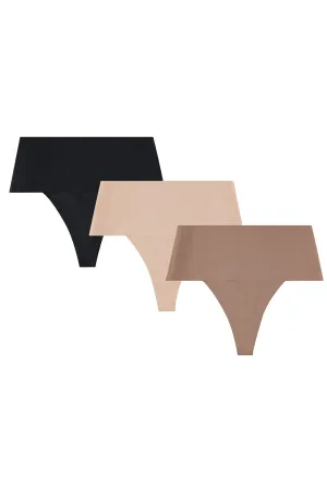 Fused Elegance : Designer Trio of Shaper Thong Panties - Breathable Control