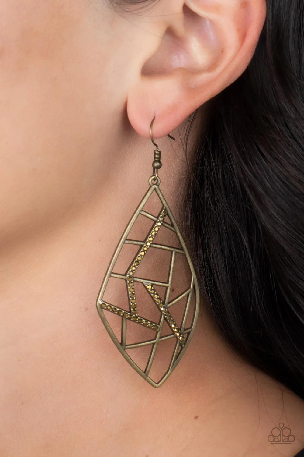 Geo Grid - Brass Earring