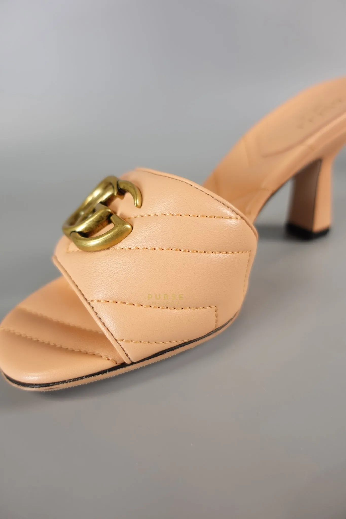 GG Marmont in Peachy Chic Leather Heels Sandals Size 36.5 (24cm)
