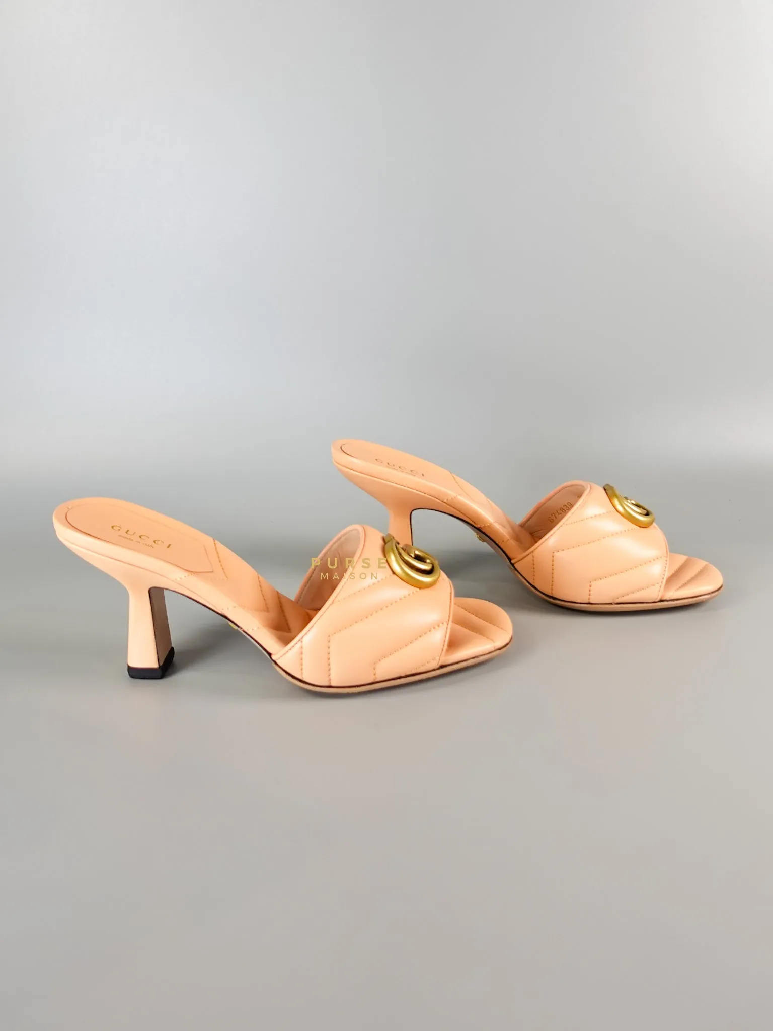 GG Marmont in Peachy Chic Leather Heels Sandals Size 36.5 (24cm)