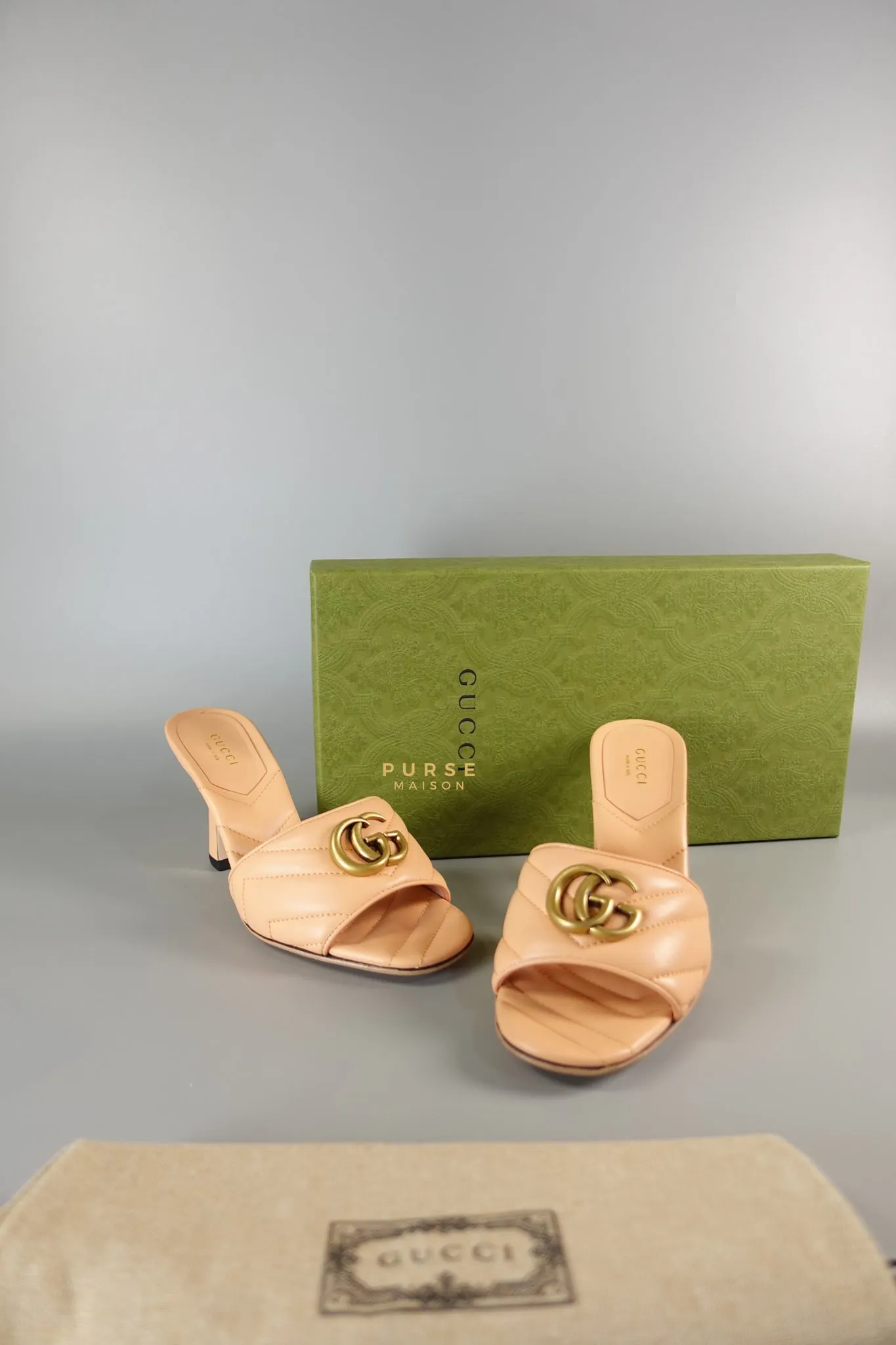 GG Marmont in Peachy Chic Leather Heels Sandals Size 36.5 (24cm)