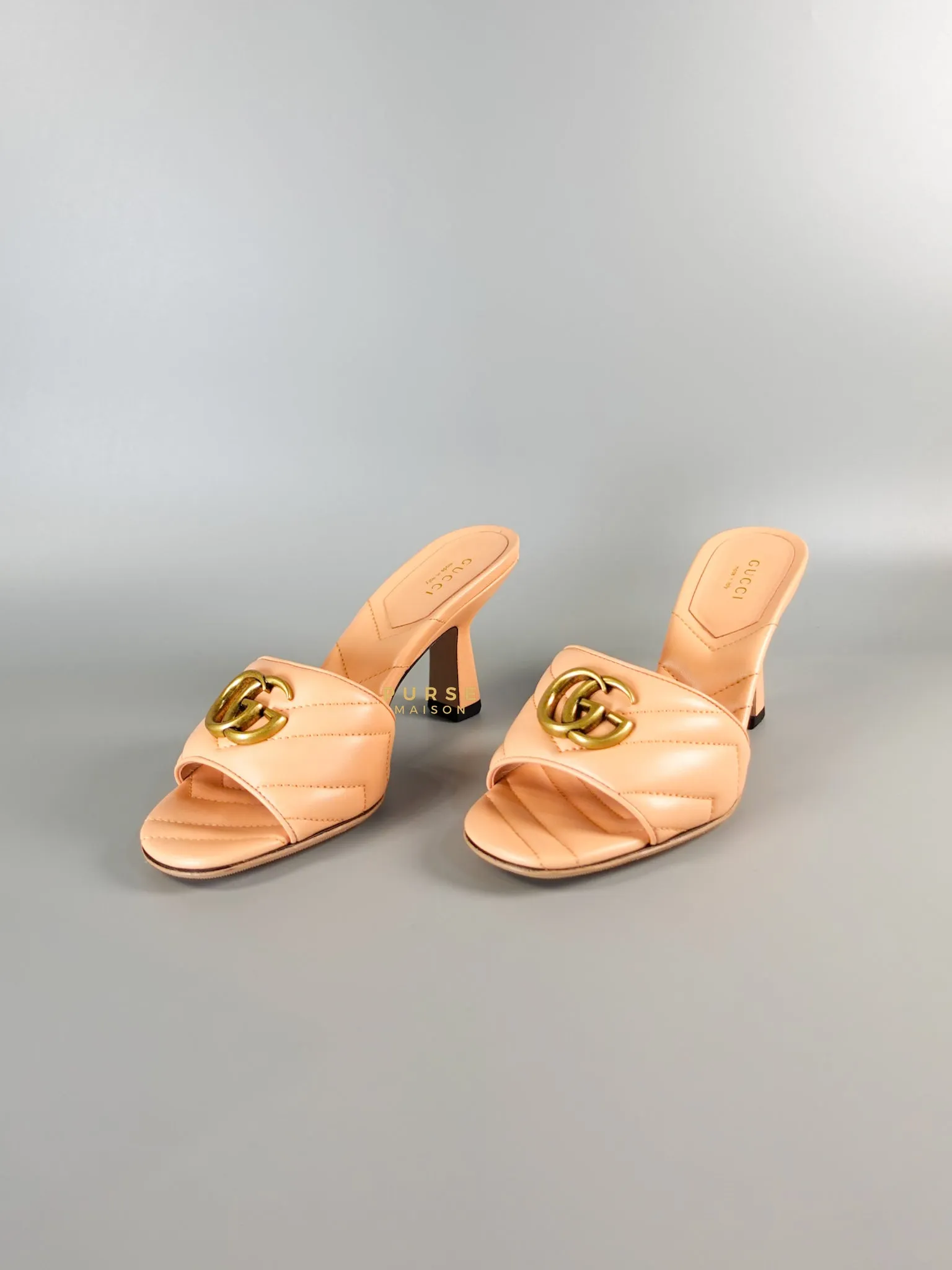 GG Marmont in Peachy Chic Leather Heels Sandals Size 36.5 (24cm)