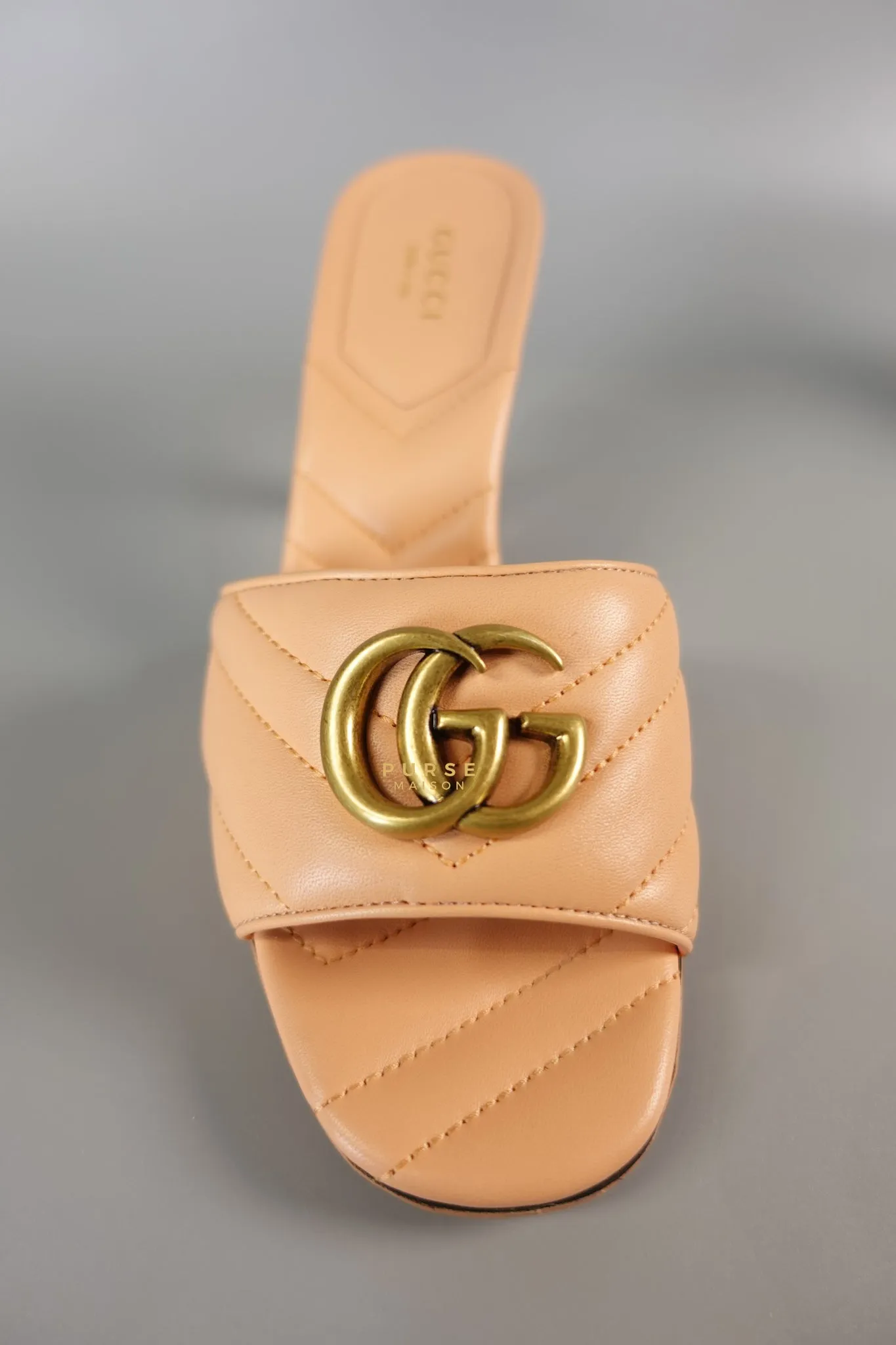GG Marmont in Peachy Chic Leather Heels Sandals Size 36.5 (24cm)