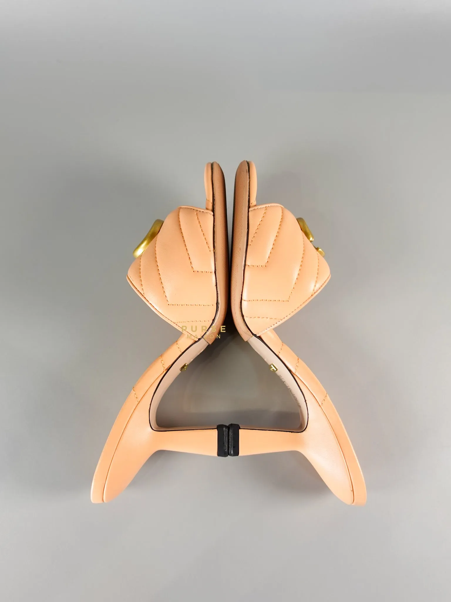 GG Marmont in Peachy Chic Leather Heels Sandals Size 36.5 (24cm)