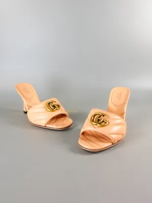 GG Marmont in Peachy Chic Leather Heels Sandals Size 36.5 (24cm)