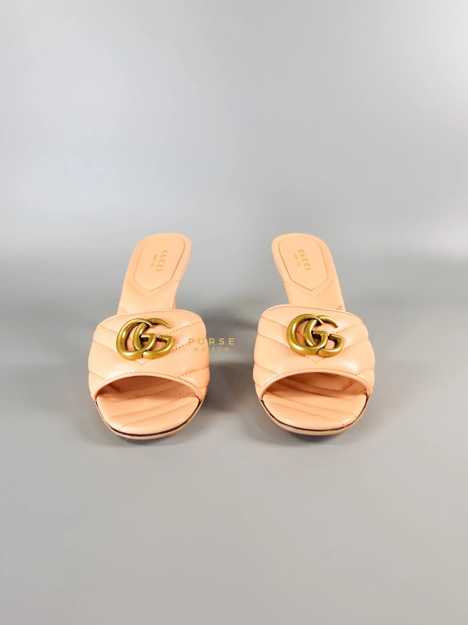 GG Marmont in Peachy Chic Leather Heels Sandals Size 36.5 (24cm)