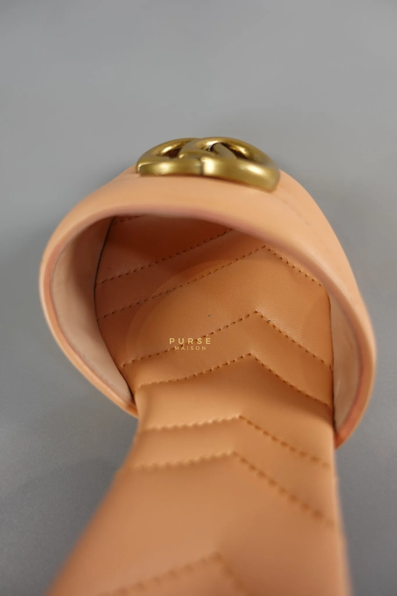GG Marmont in Peachy Chic Leather Heels Sandals Size 36.5 (24cm)