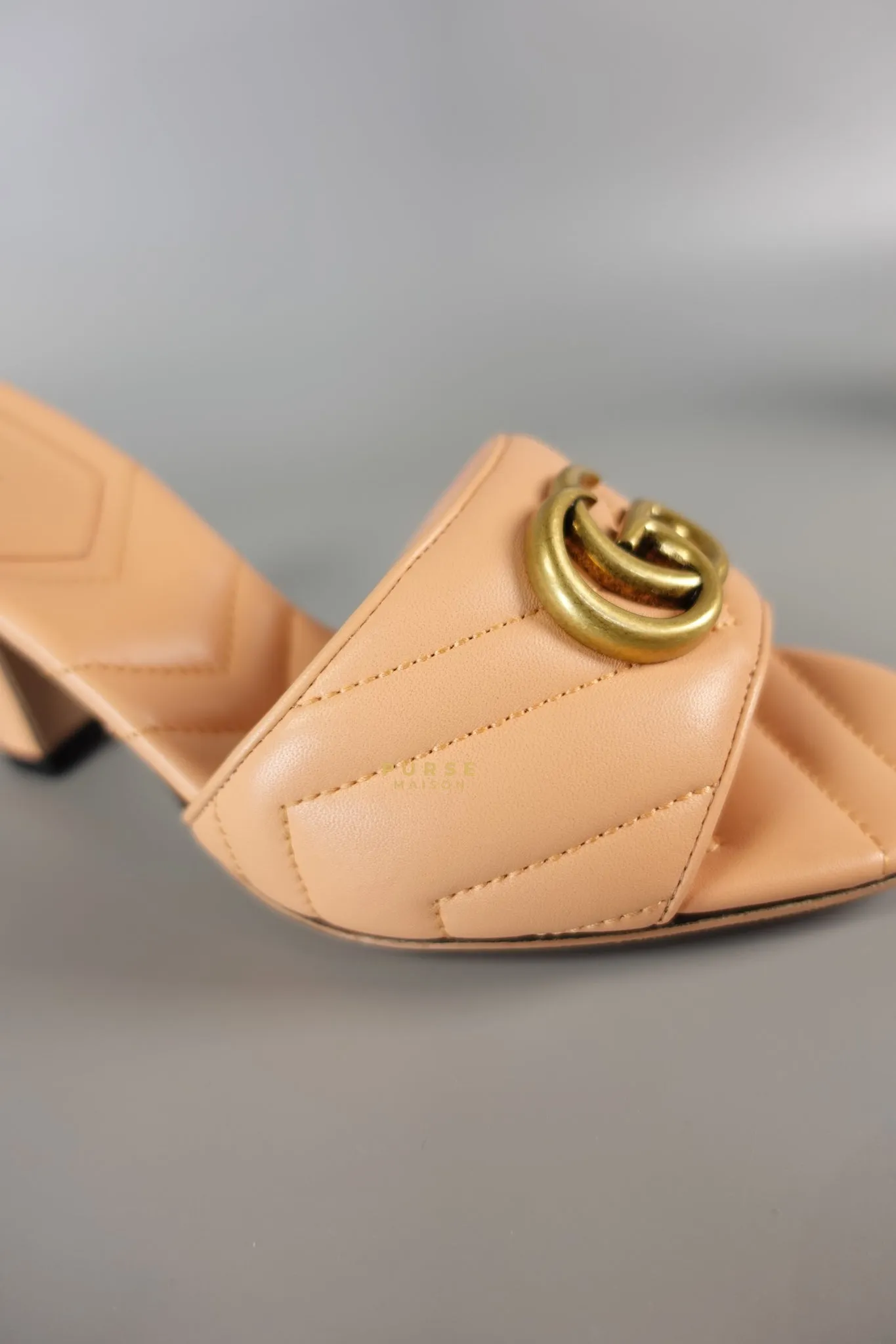 GG Marmont in Peachy Chic Leather Heels Sandals Size 36.5 (24cm)