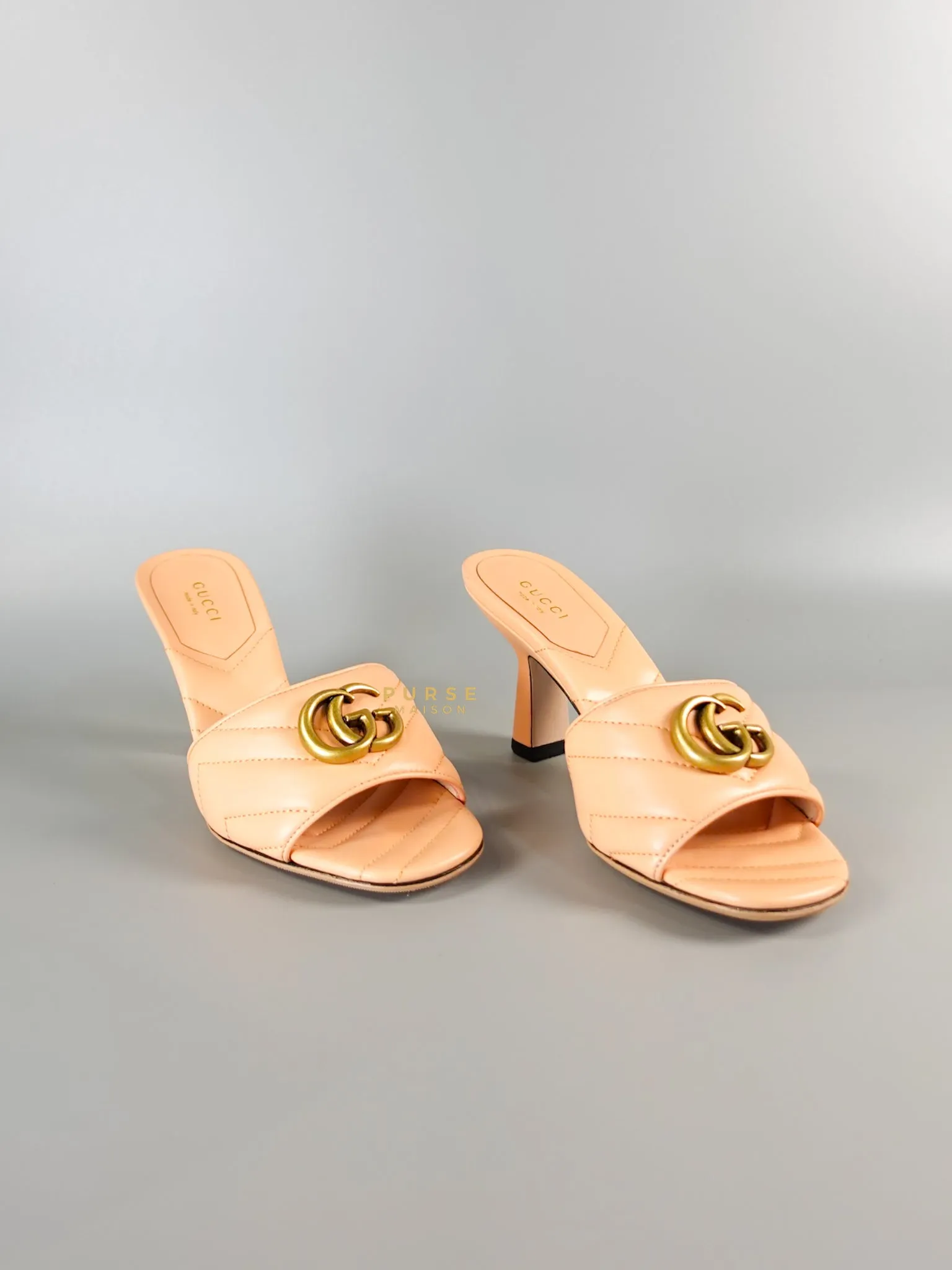 GG Marmont in Peachy Chic Leather Heels Sandals Size 36.5 (24cm)