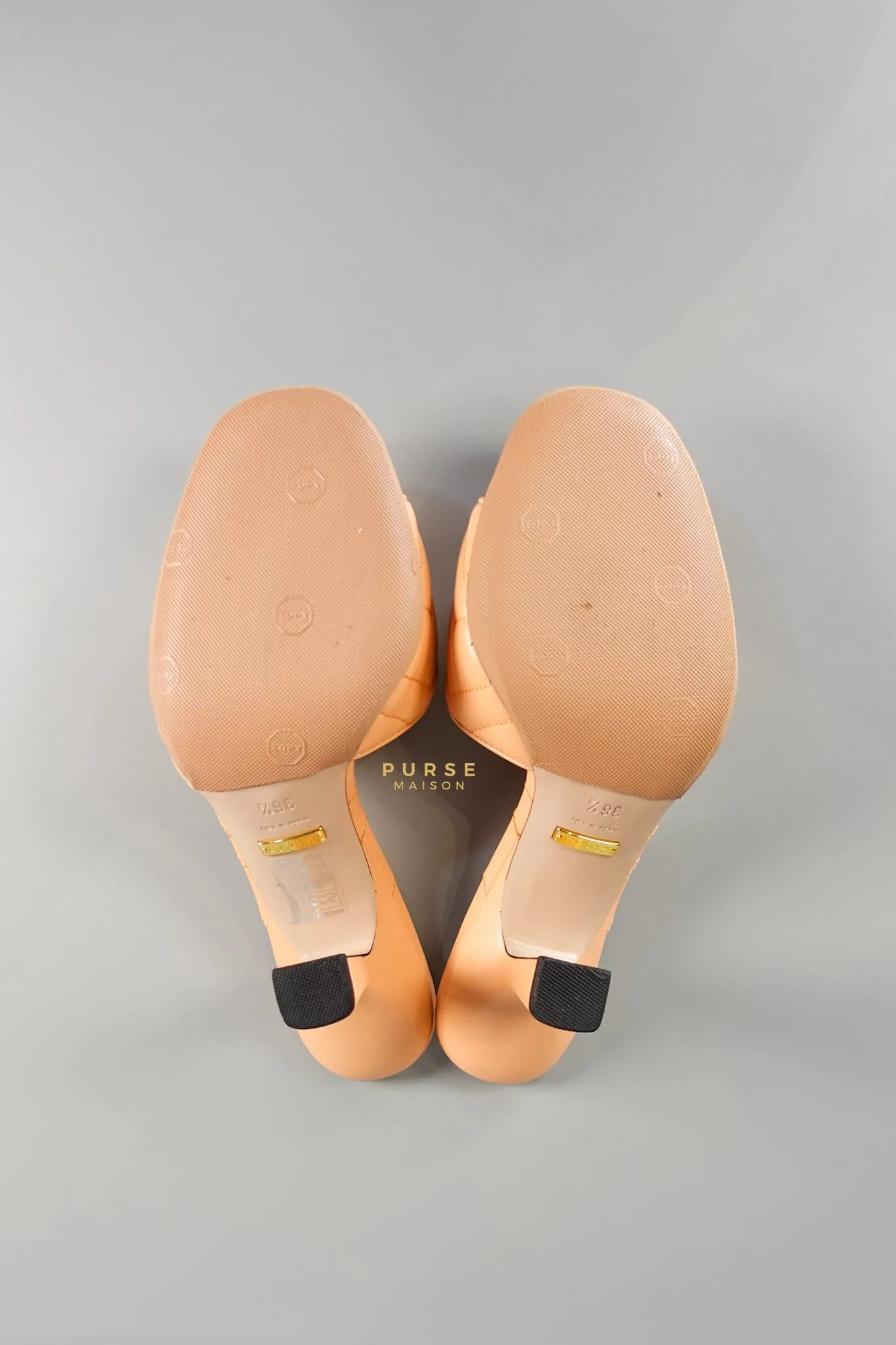 GG Marmont in Peachy Chic Leather Heels Sandals Size 36.5 (24cm)