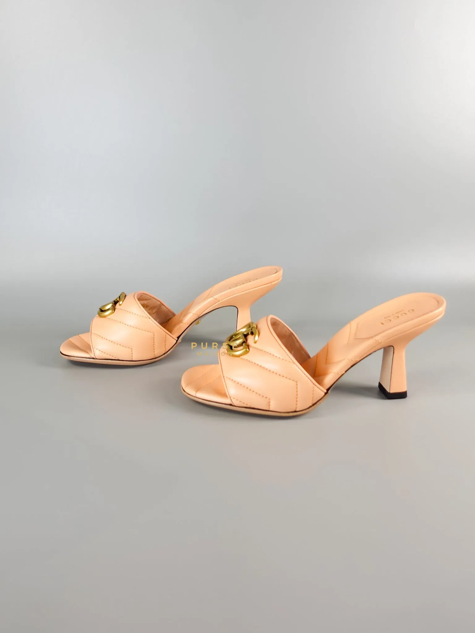 GG Marmont in Peachy Chic Leather Heels Sandals Size 36.5 (24cm)