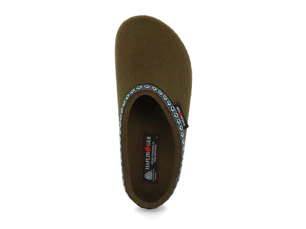 HAFLINGER Women Men GZ Felt Clogs 'Grizzly Franzl', olive