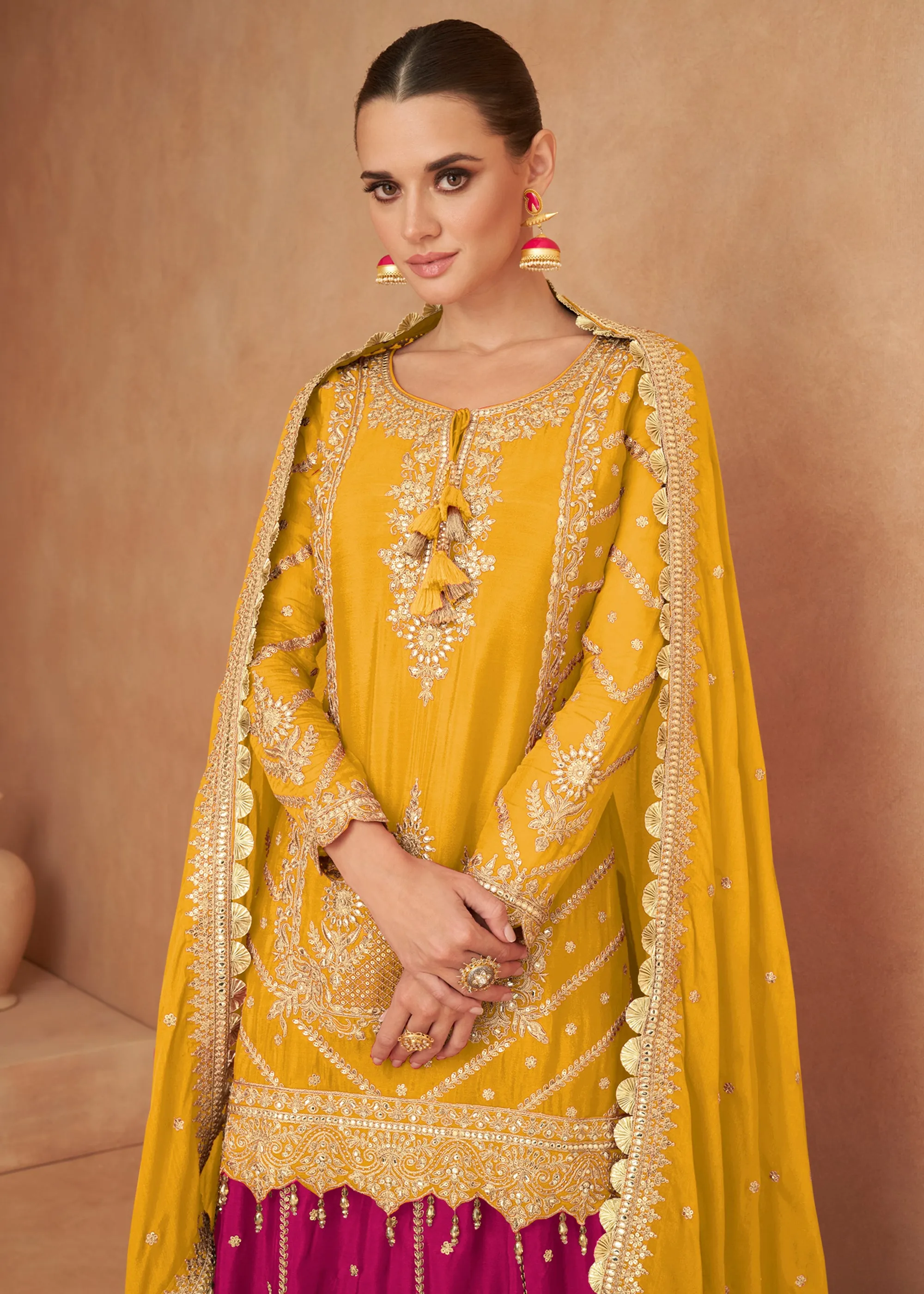 Haldi Yellow Embroidered Kurti Style Lehenga Set