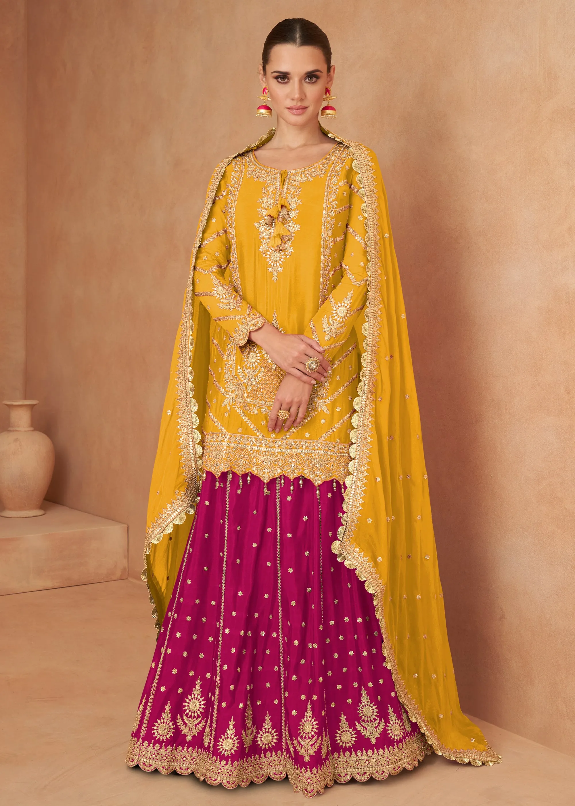 Haldi Yellow Embroidered Kurti Style Lehenga Set