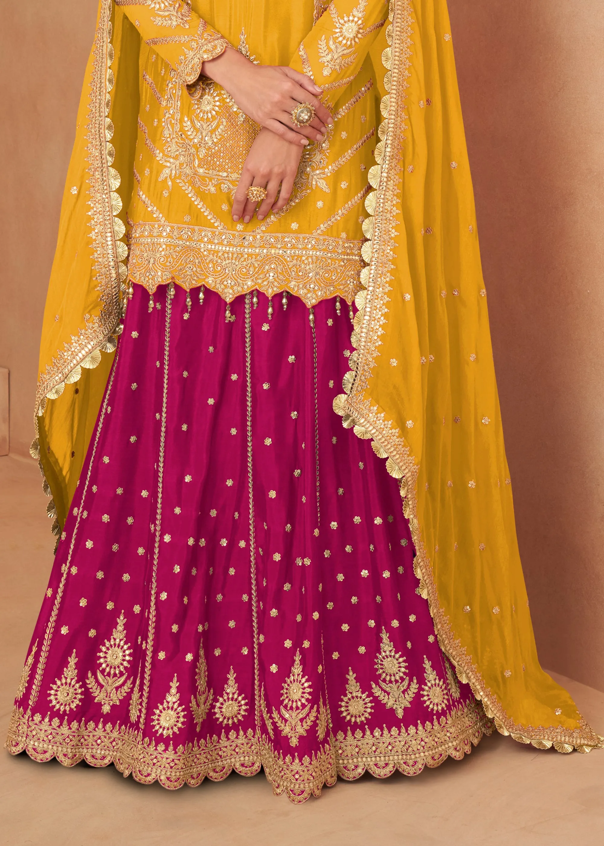 Haldi Yellow Embroidered Kurti Style Lehenga Set