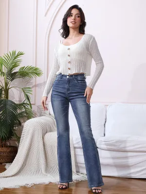 High Waist Retro Slim Washed Flared Jeans