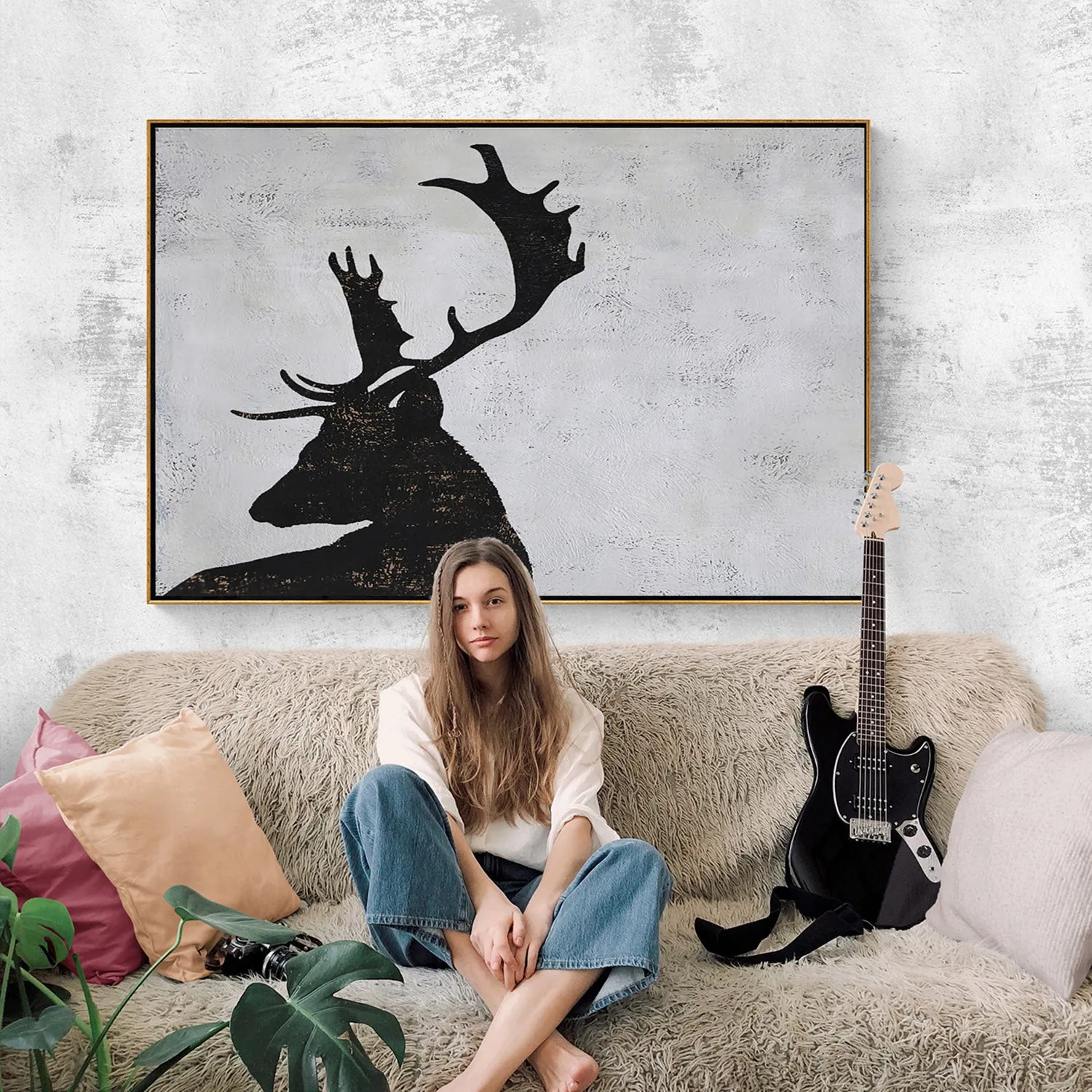 Horizontal Abstract Deer Painting H241H