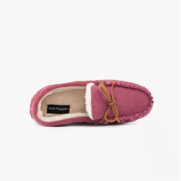 Hush Puppies ADDISON Girls Suede Moccasin Slippers Pink