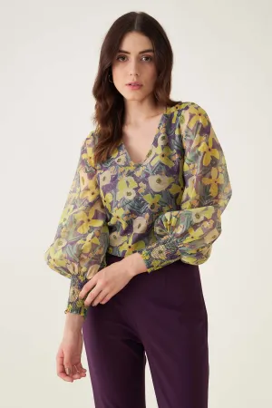 Jessamine Floral Spliced Top - Yellow/Purple
