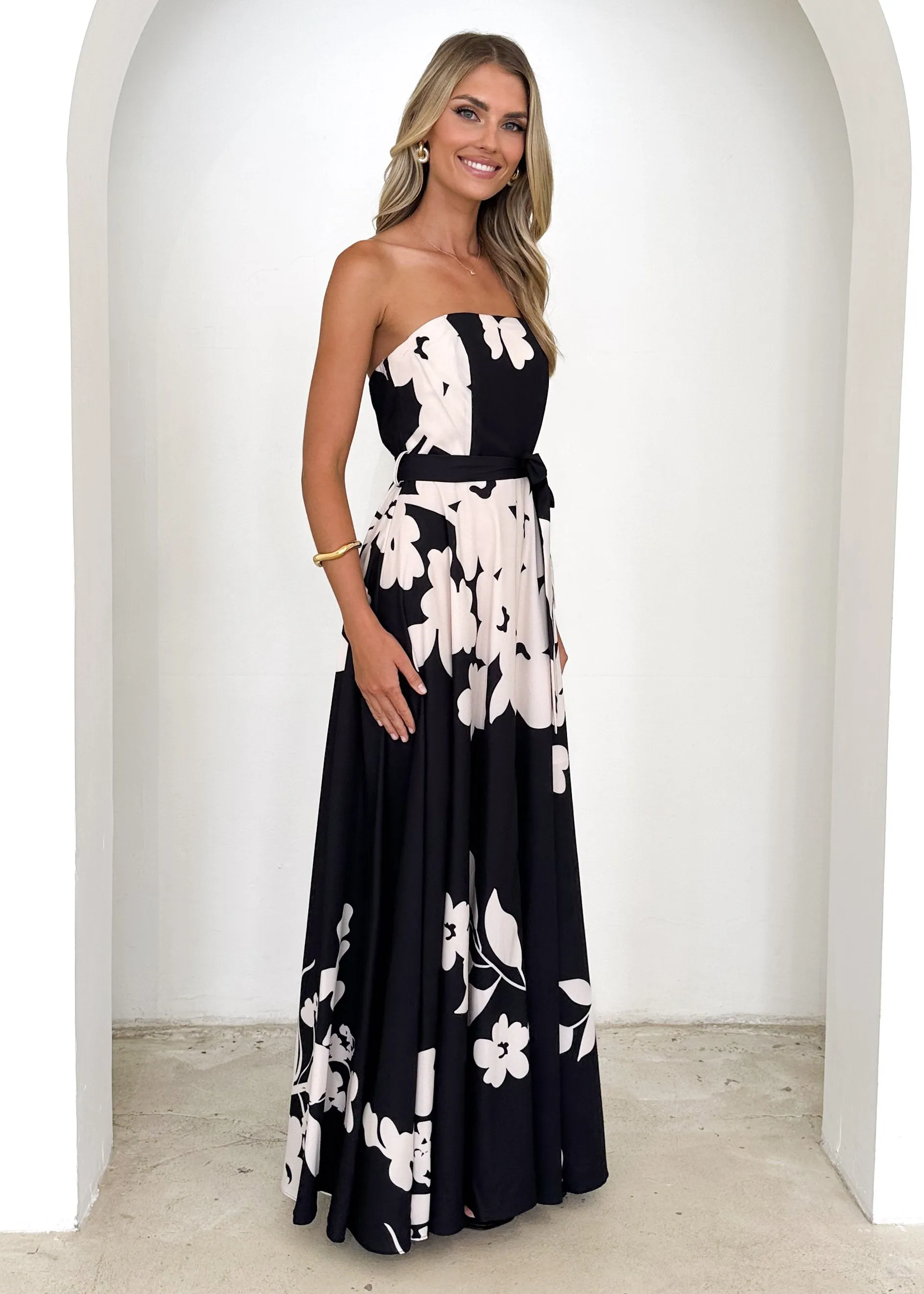 Jorgia Strapless Maxi Dress - Black Floral