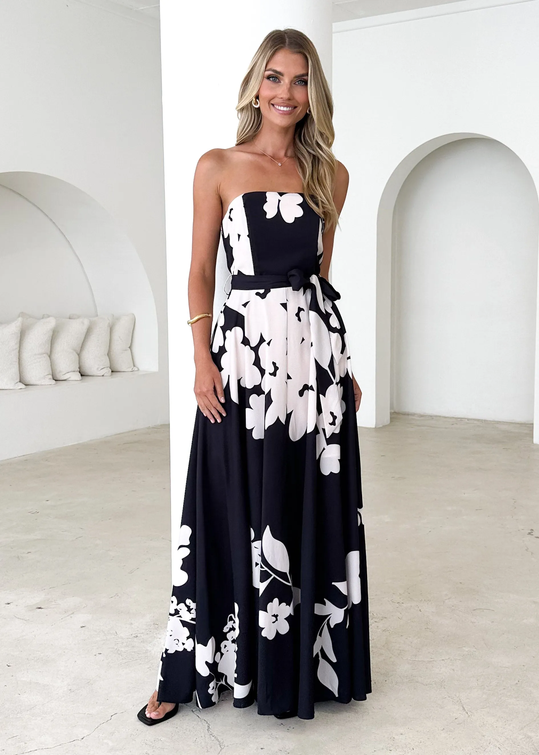 Jorgia Strapless Maxi Dress - Black Floral