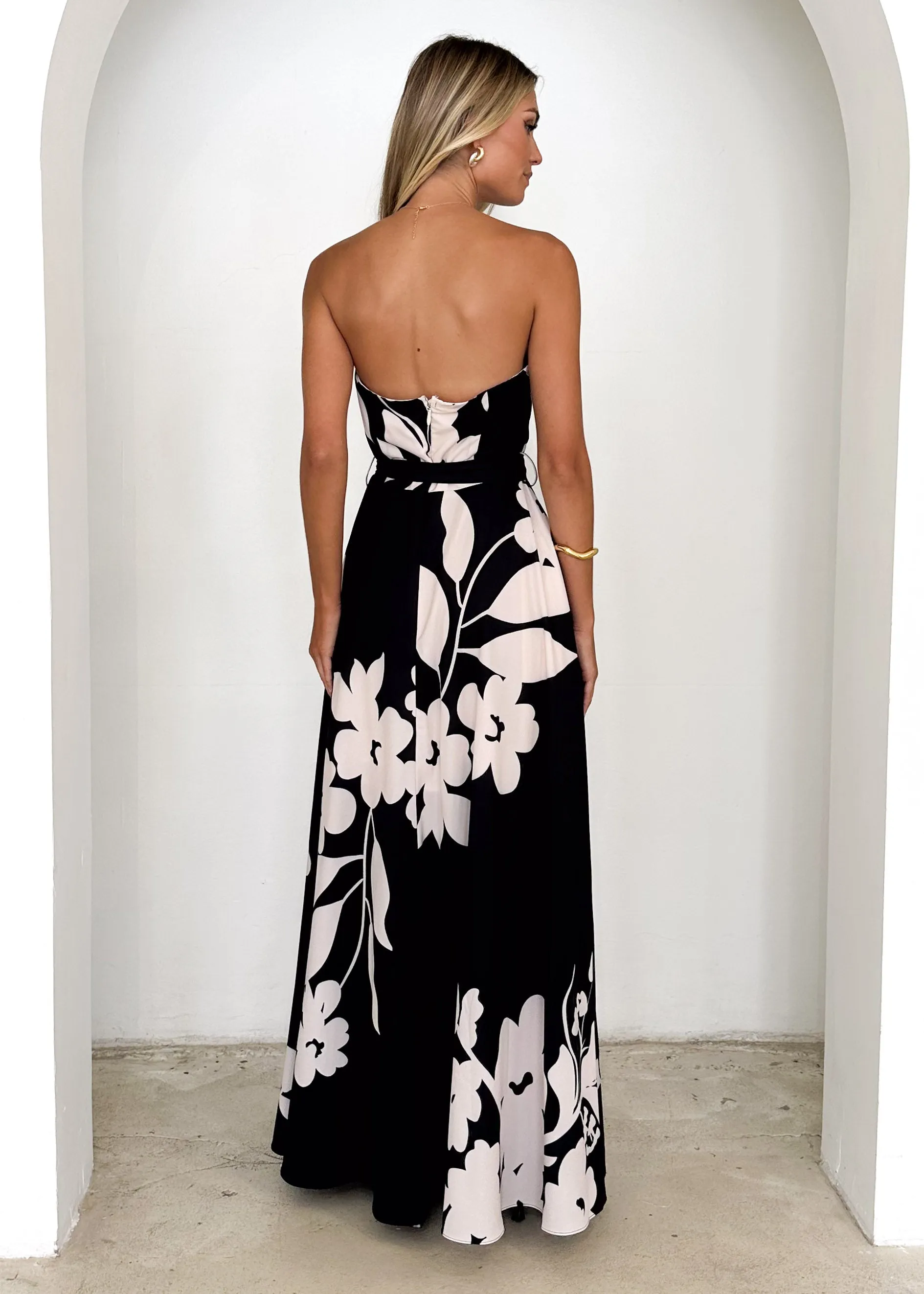 Jorgia Strapless Maxi Dress - Black Floral