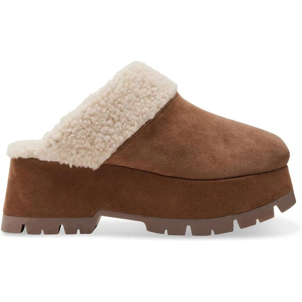 Juney Chestnut Suede Faux Fur Lined Slip On Clogs