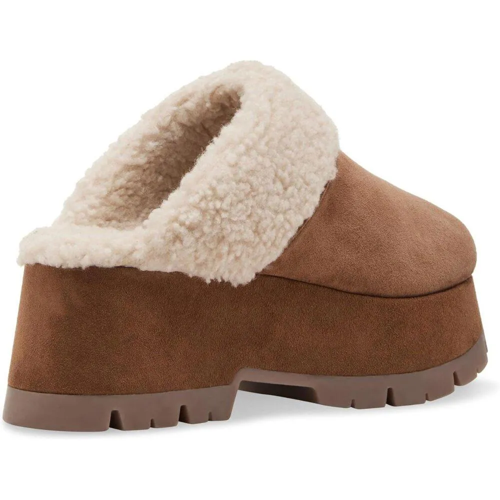 Juney Chestnut Suede Faux Fur Lined Slip On Clogs