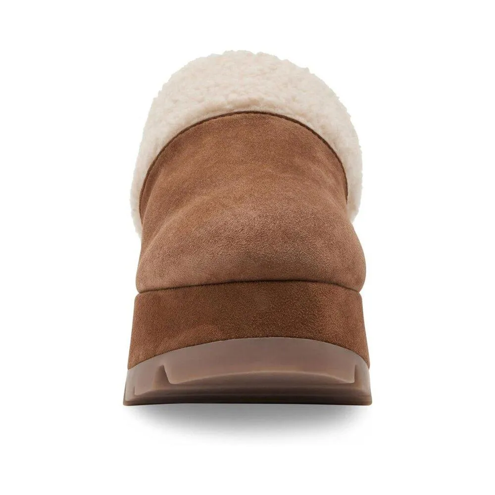 Juney Chestnut Suede Faux Fur Lined Slip On Clogs