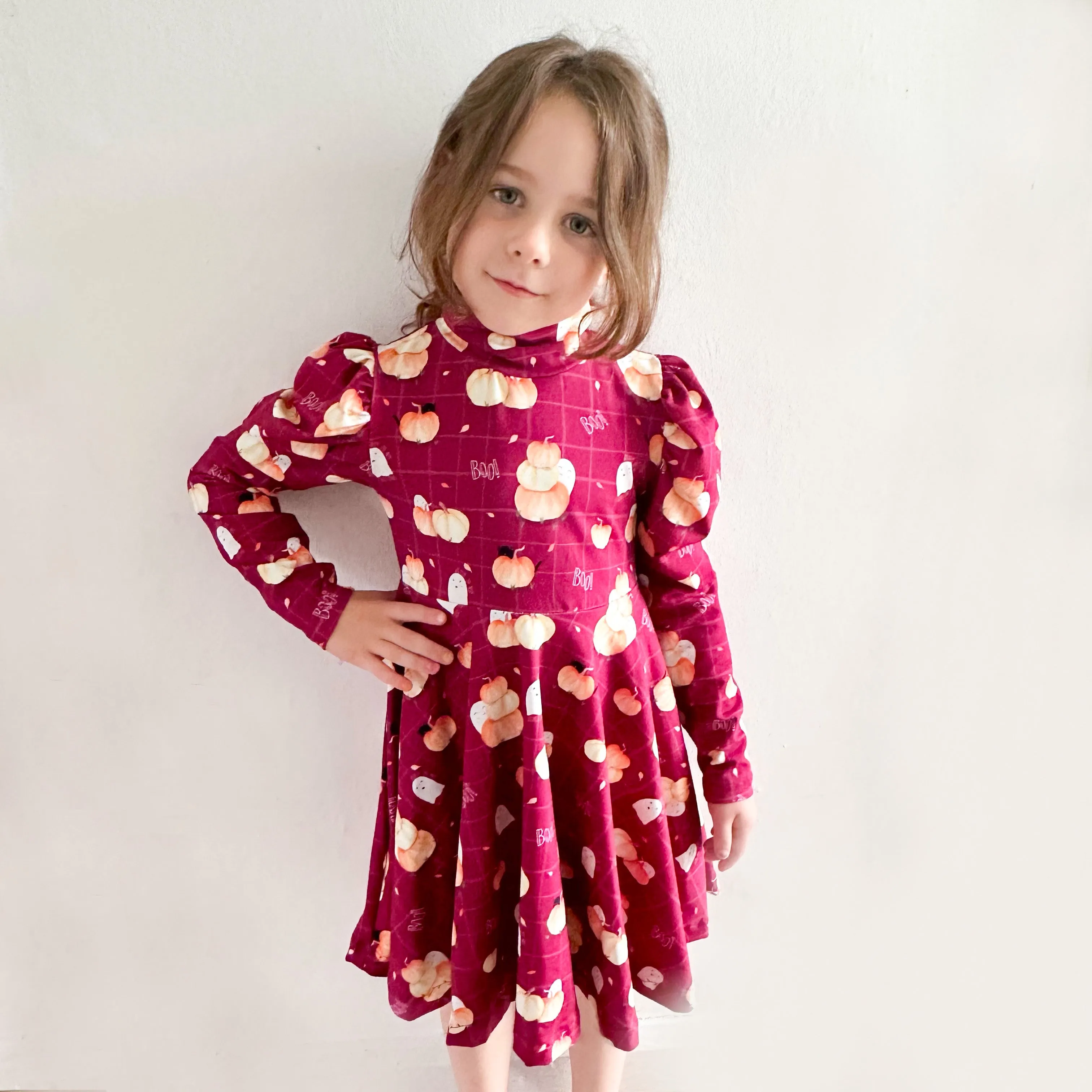 Kids Mock Neck Ruched Sleeve Dress
