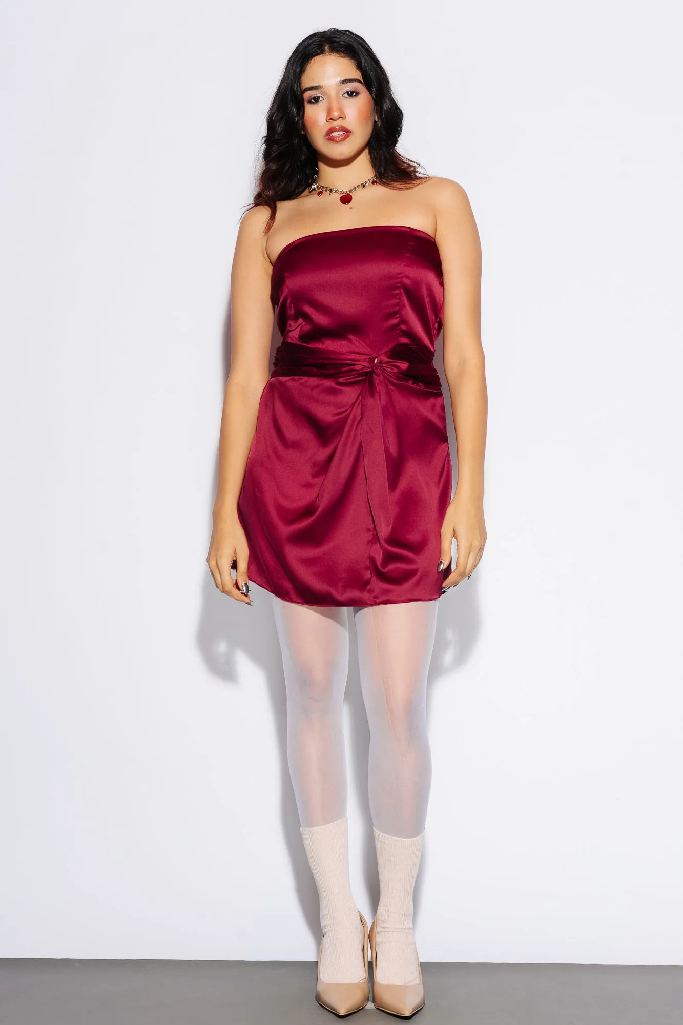 Knot Me Up Cherry Satin Dress