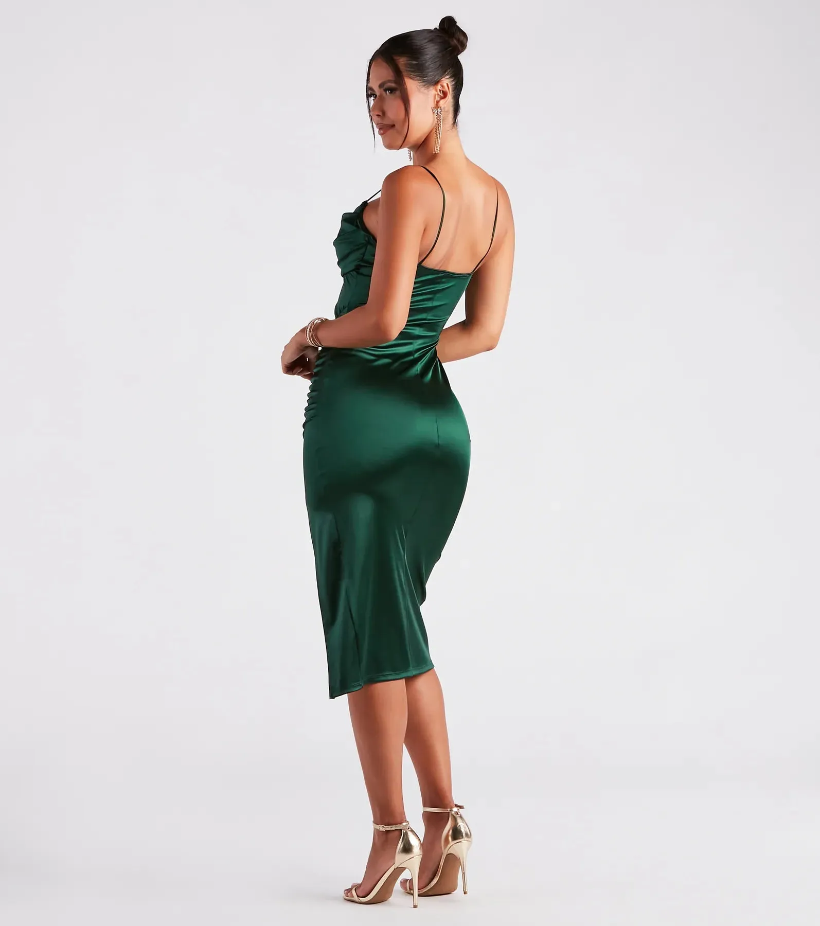 Kristen Formal Satin Cowl Neck Midi Dress