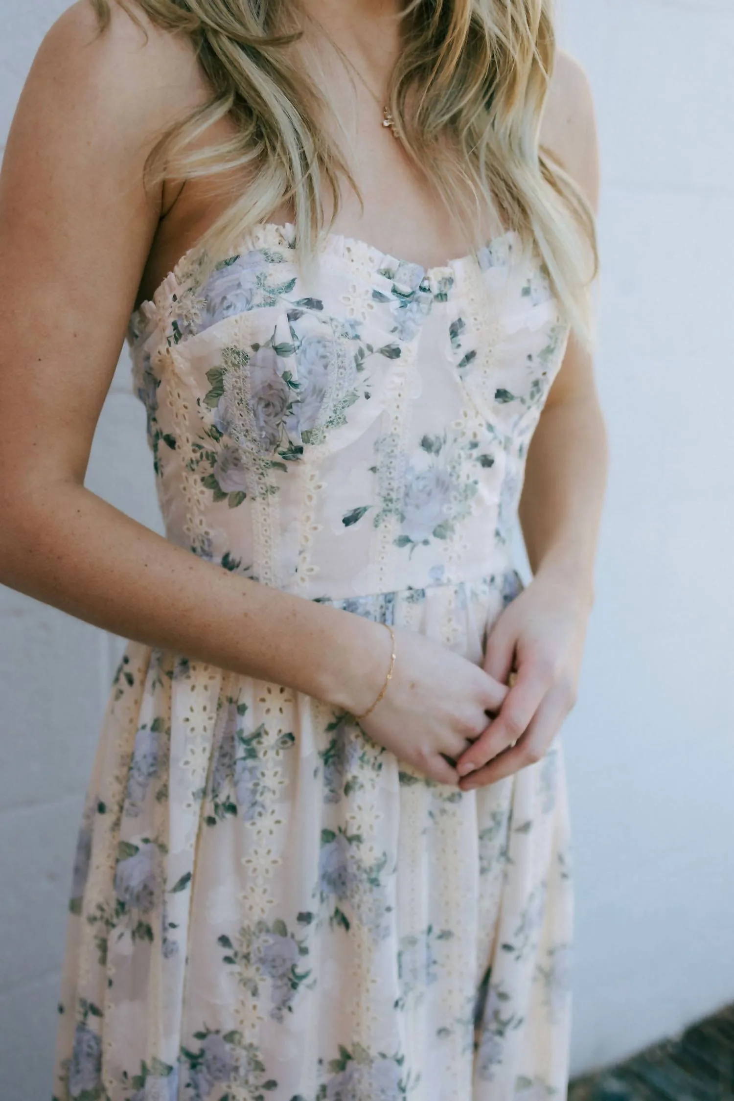 Lace Strapless Dress In Blush/lavender