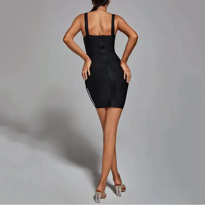 Leandra - Black & White Stripe Bandage Dress