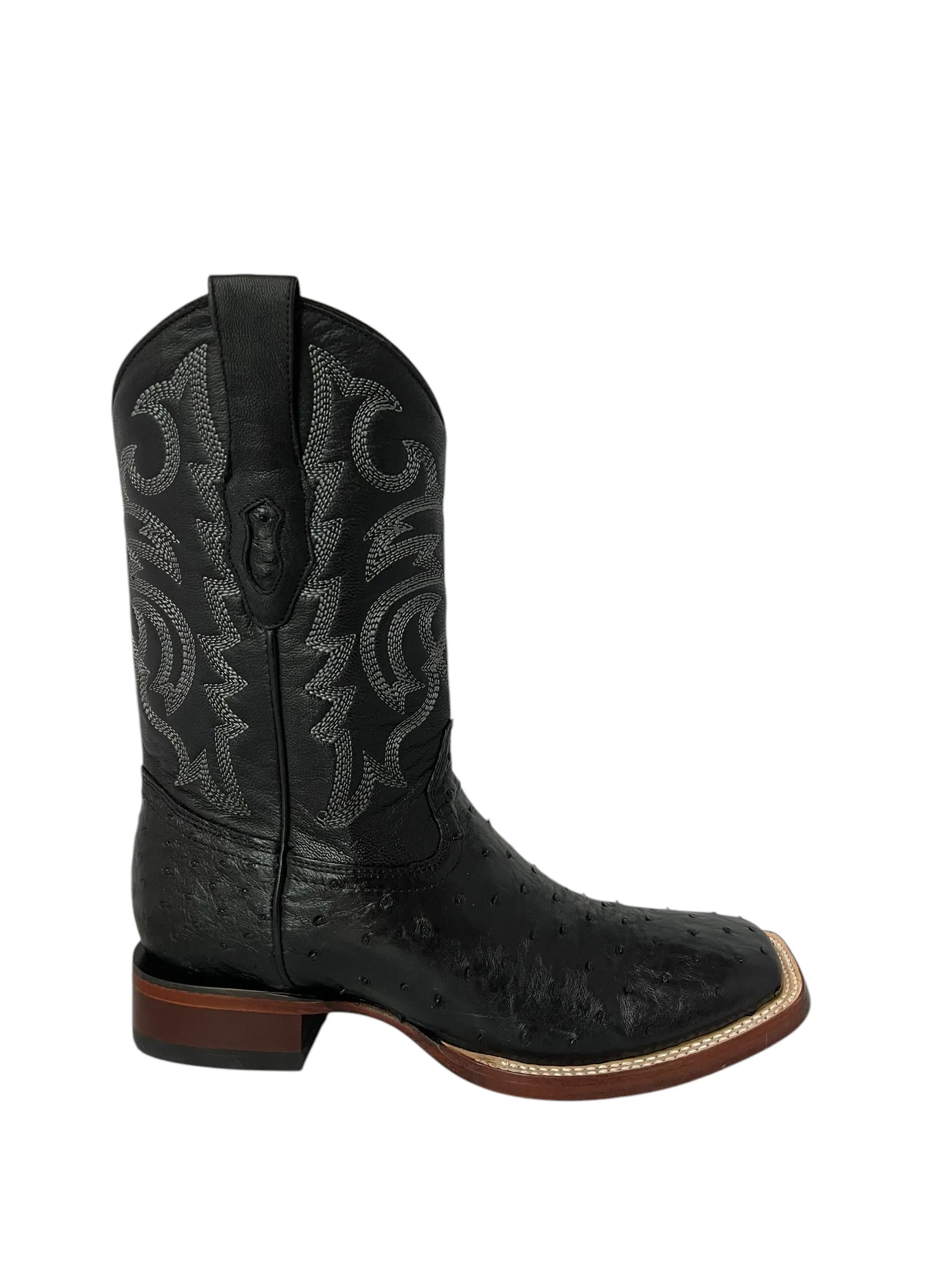 Los Altos Wide Square Toe Ostrich Black - 8220305