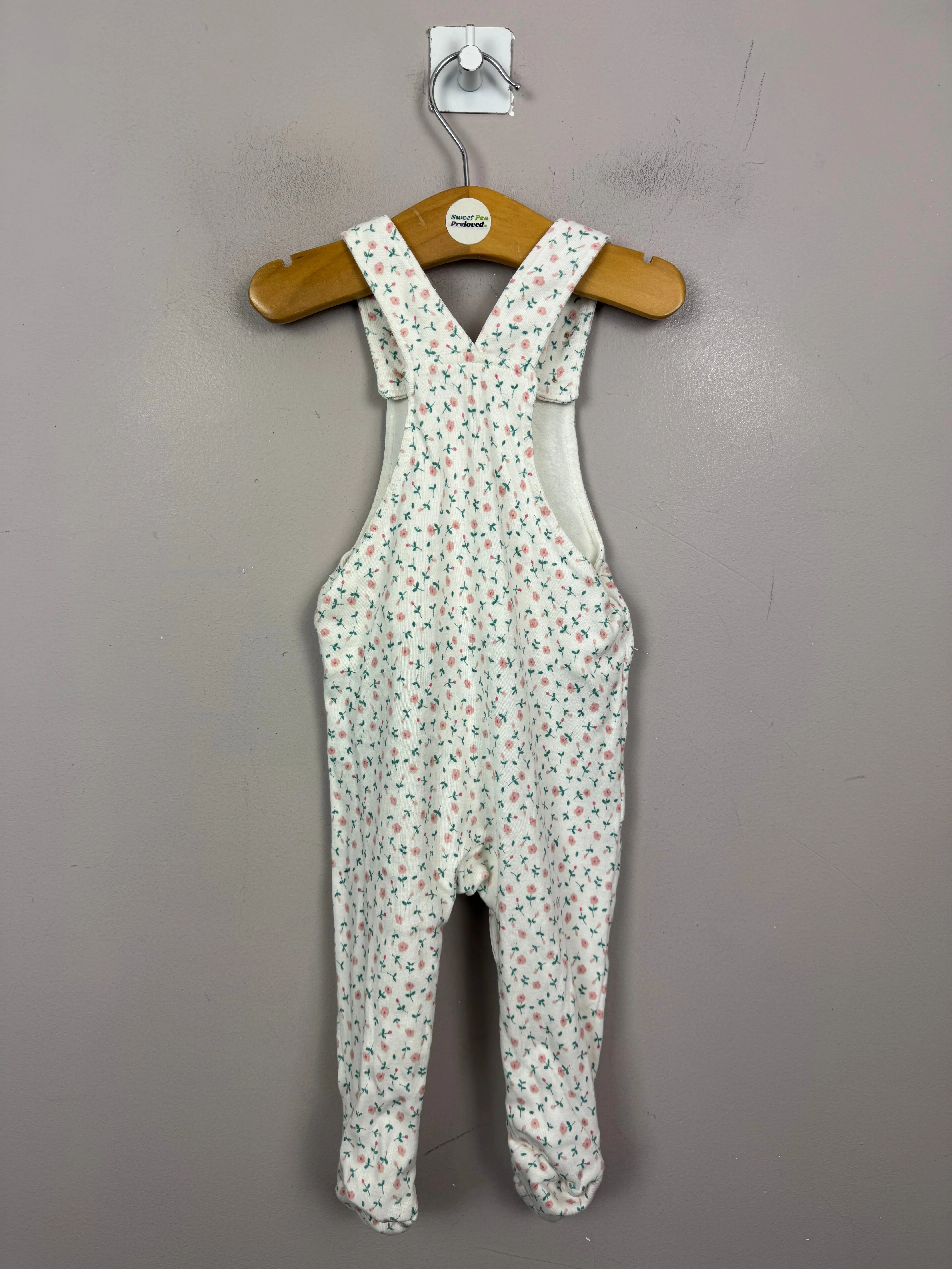 M&S White floral jersey dungarees 3-6m