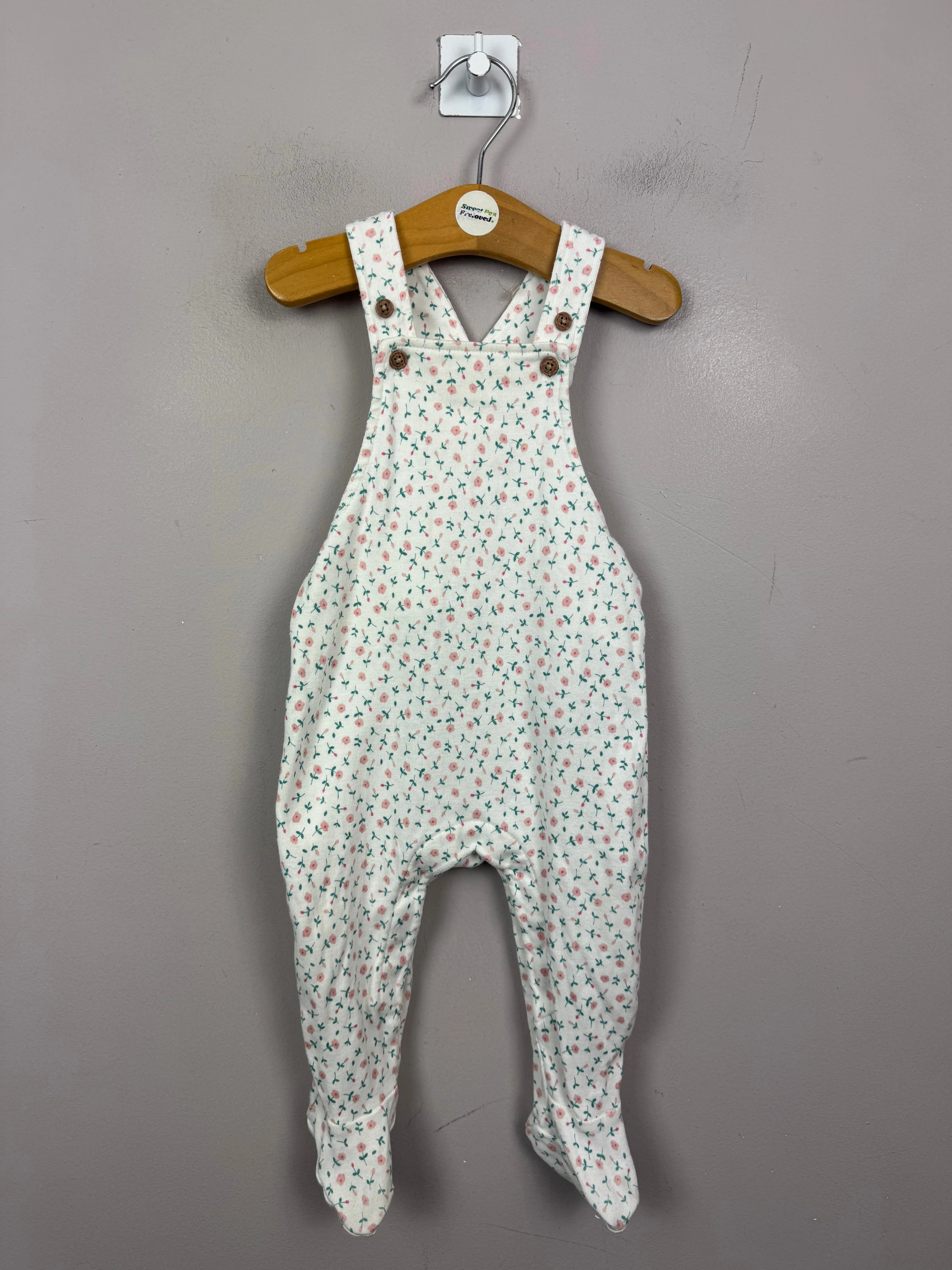 M&S White floral jersey dungarees 3-6m