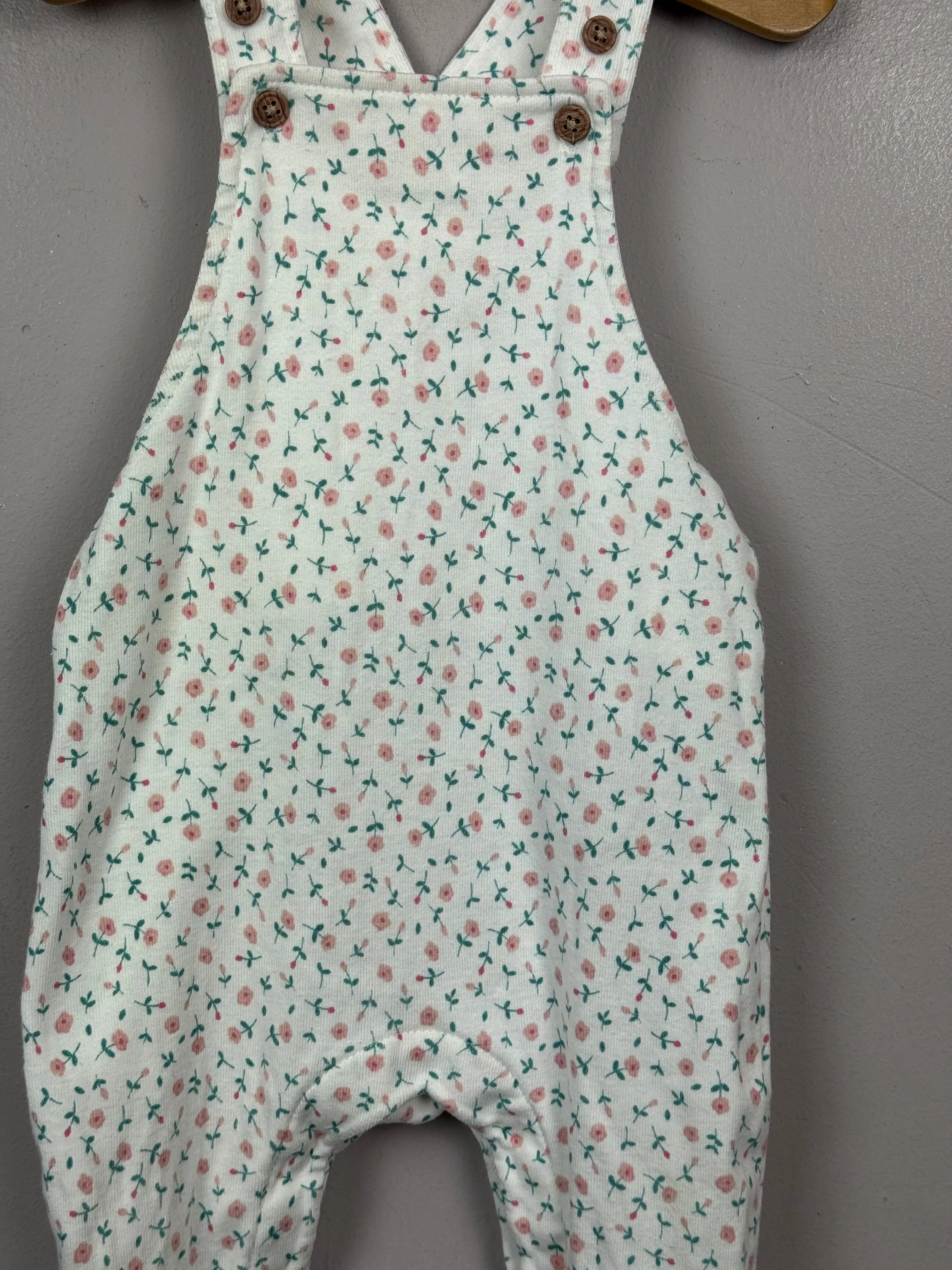 M&S White floral jersey dungarees 3-6m