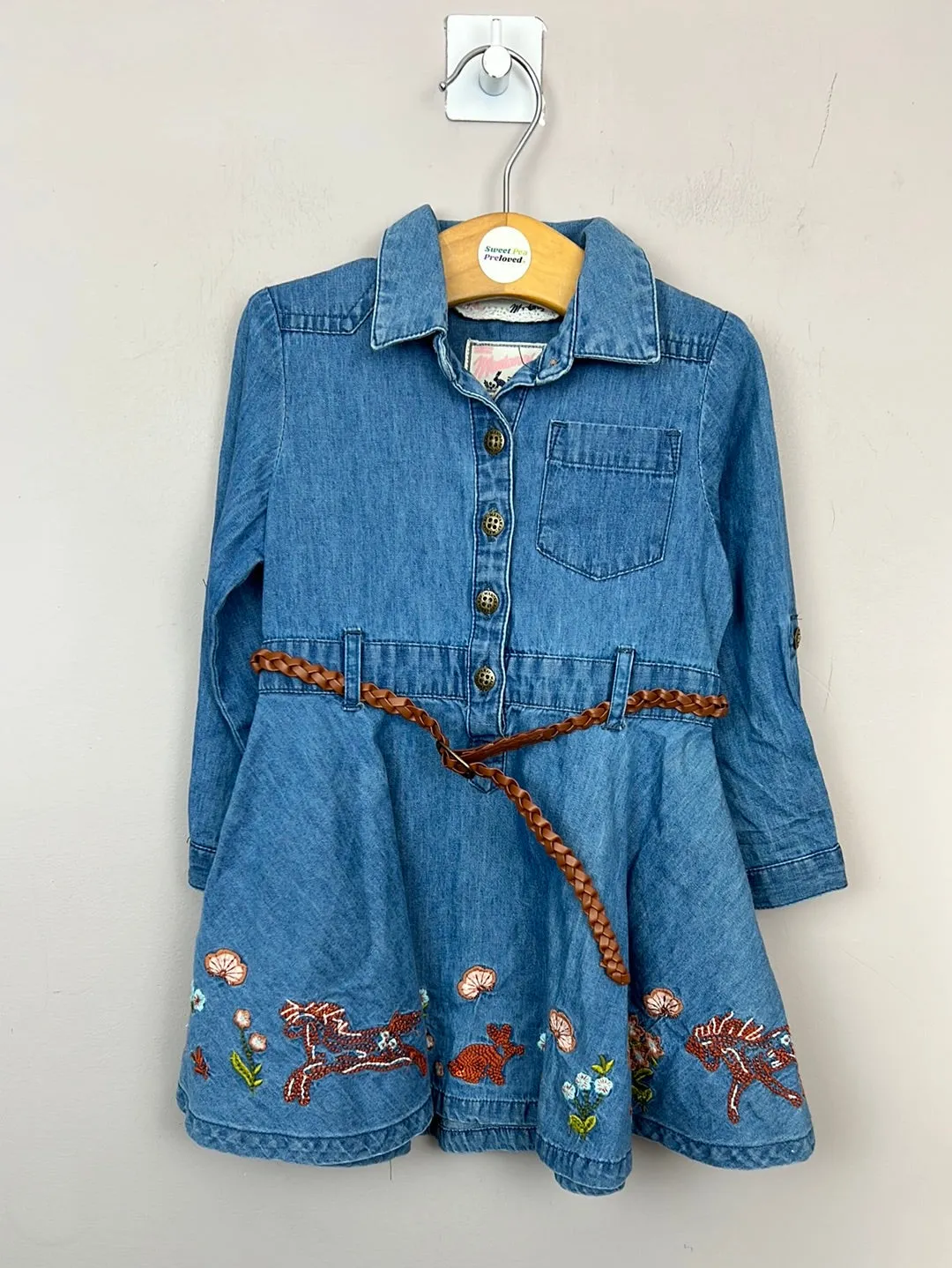 Mantaray embroidered denim dress with belt 12-18m