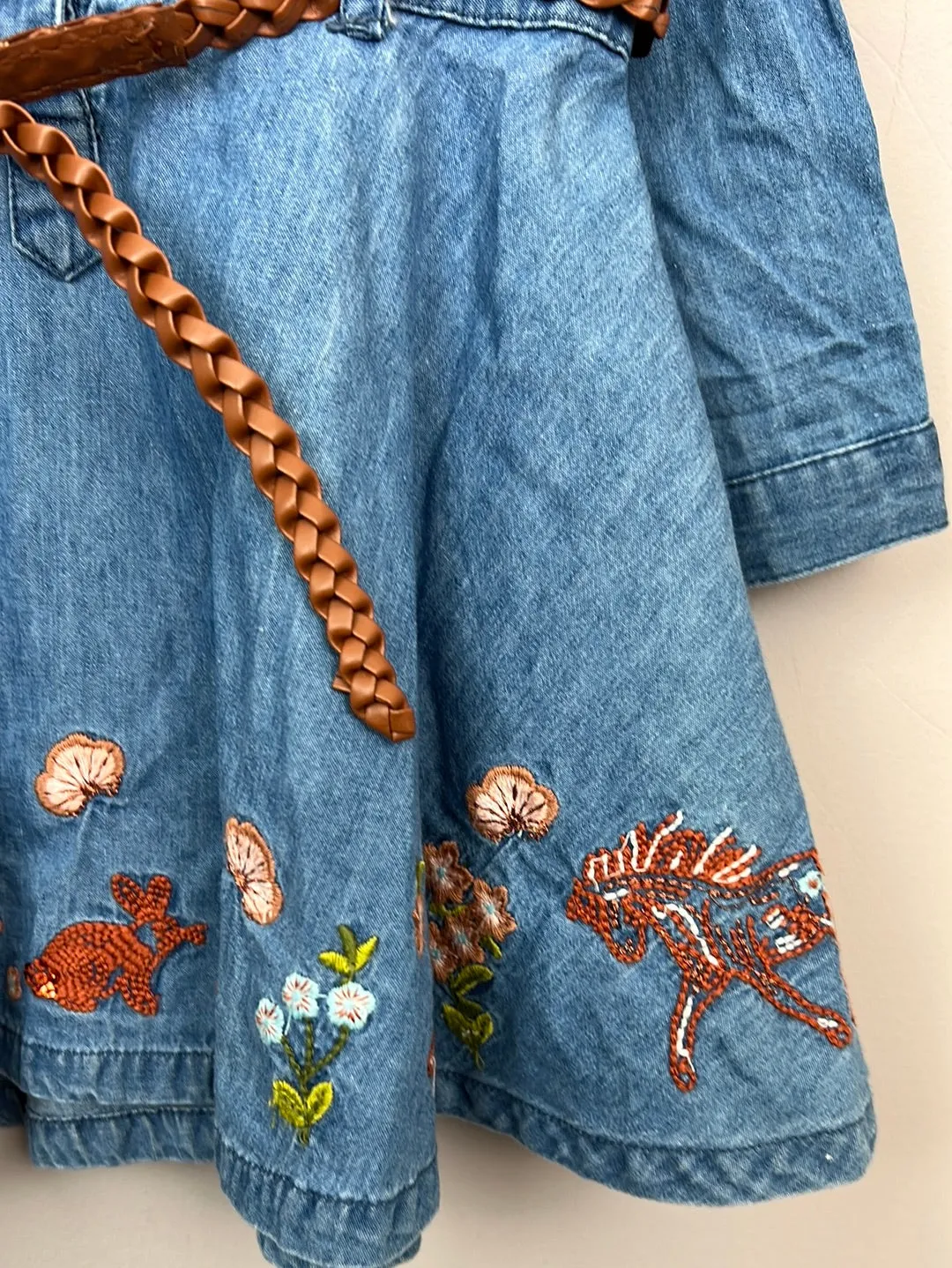 Mantaray embroidered denim dress with belt 12-18m