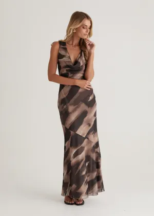 Maverick Maxi Dress - Mocha Abstract