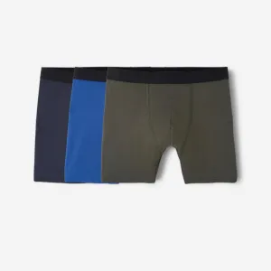 Men's Breathable Microfibre Boxers Tri-Pack - Dark Blue/Blue/Khaki