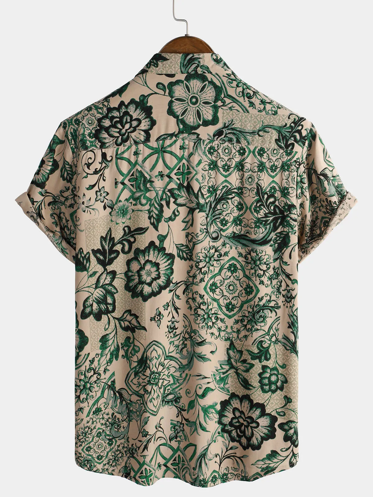 Men's Floral Print Vintage Holiday Breathable Hawaiian Botton Short Sleeve Shirt