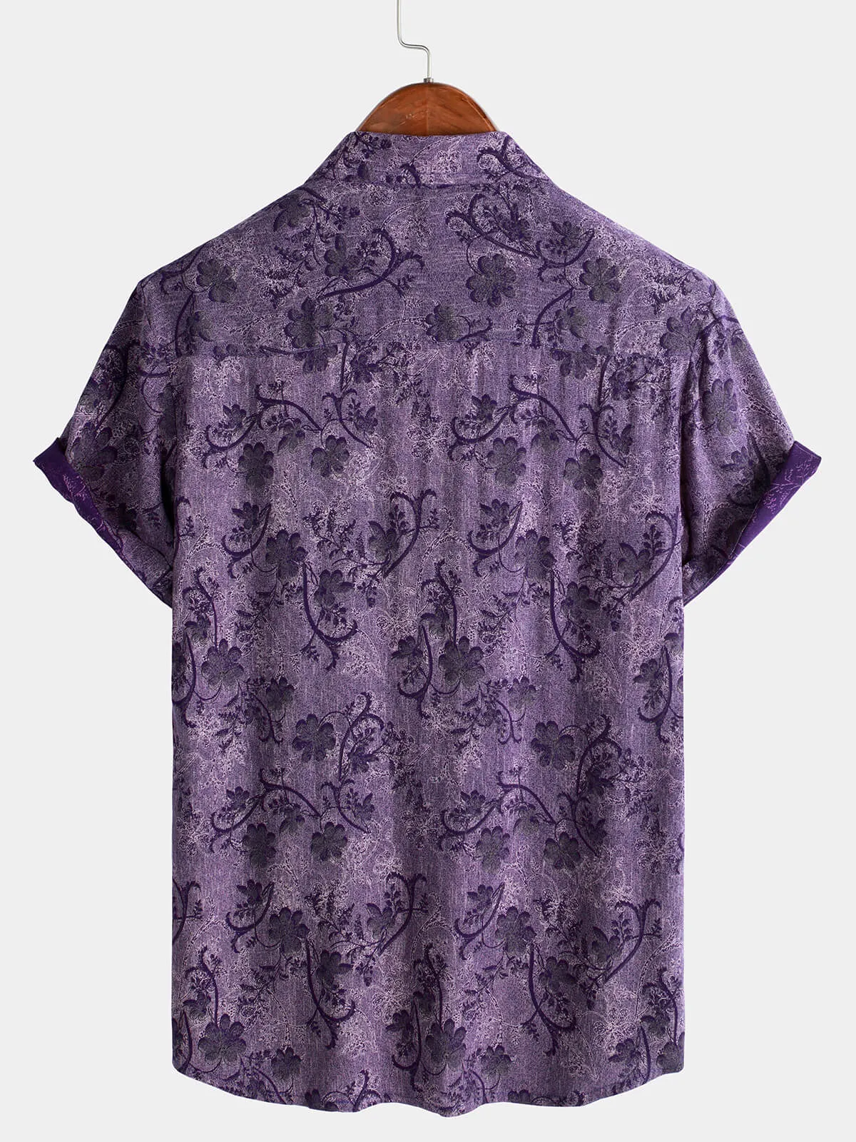 Men's Purple Vintage Holiday Breathable Hawaiian Botton Short Sleeve Shirt