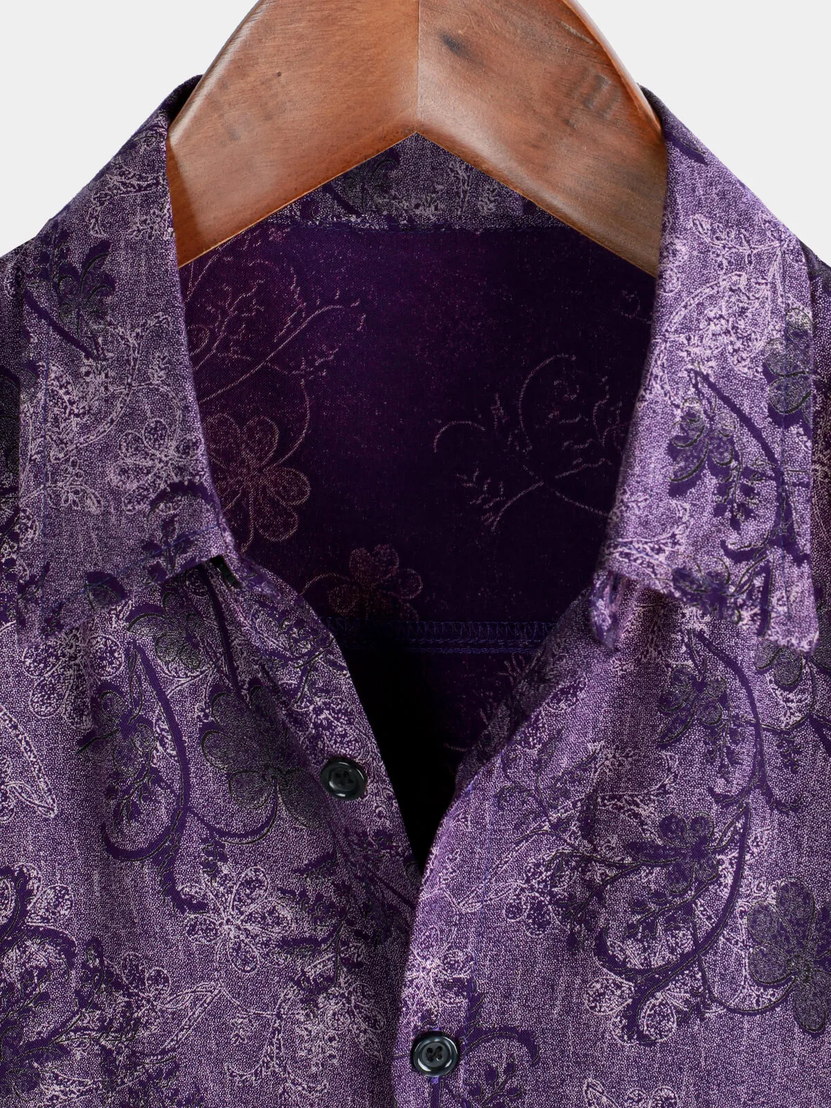Men's Purple Vintage Holiday Breathable Hawaiian Botton Short Sleeve Shirt