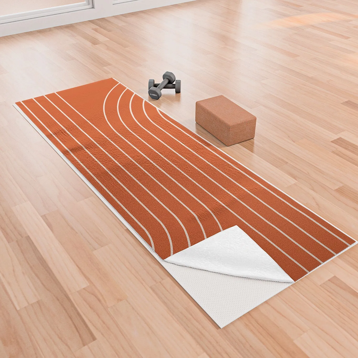 Minimal Line Curvature Coral Yoga Towel