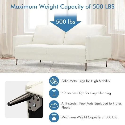 Modern Loveseat with Comfy Backrest Cushions-White - Color: White