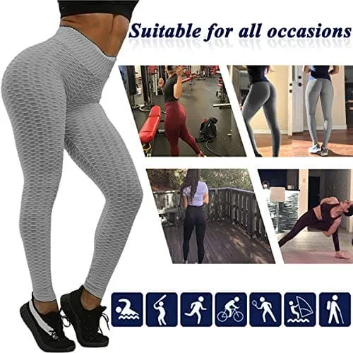 Murandick Textured Leggings for Women Scrunch High Waist Textured Yoga Workout Pants - Grey