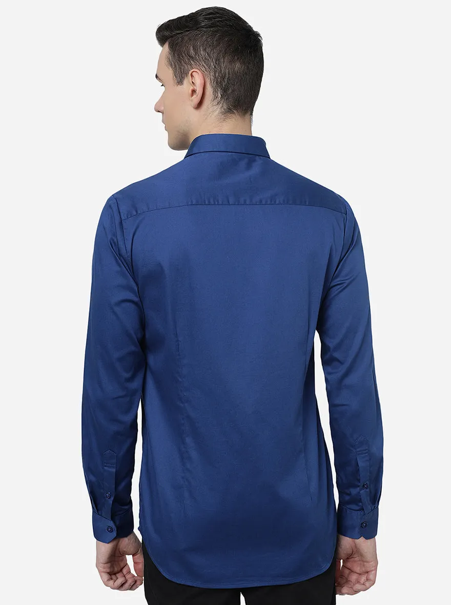 Navy Blue Solid Slim Fit Semi Casual Shirt | JadeBlue